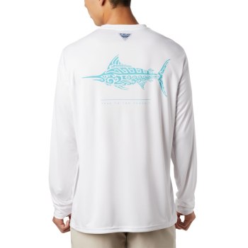 Columbia PFG Terminal Tackle Tribal Fish Long Sleeve, Sudaderas Blancos Para Hombre | 574810-MHY